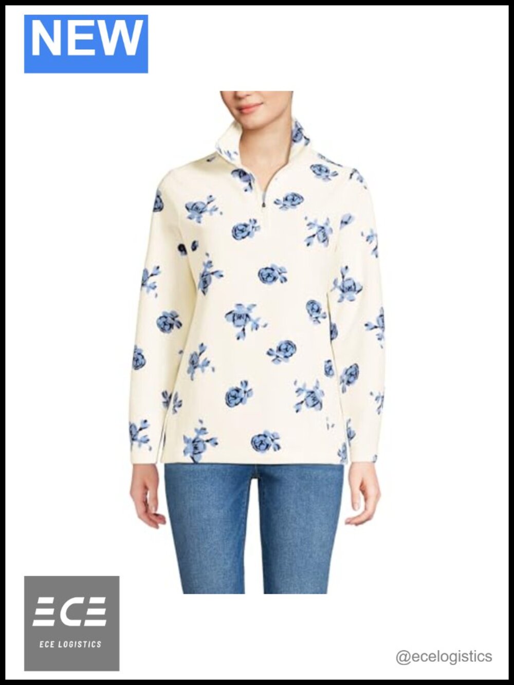 Fleece Quarter Zip Pullover Floral Anti-Pill Princess Seam Active Sweatshirt